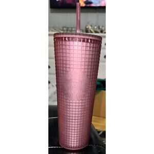 Starbucks Fall 2023 Maroon Berry Grid Soft Touch Venti Tumbler